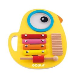 Goula Juego Musical Tiki 3 en 1: Xilófono, Tambor y Güiro de Madera. Instrumento Educativo Pájaro para Niños a partir de 13 Meses