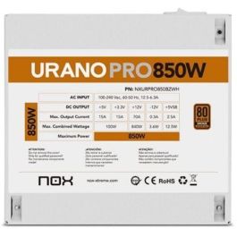 Nox NXURPRO850BZWH Fuente Alimentación Urano Pro White 850W 80 Plus Bronze, Ventilador 120mm Ultra Silencioso, ATX