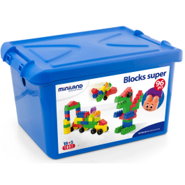 Miniland 32338 Juego Super Blocks 96 Piezas Bloques de Construcción para Niños a Partir de 3 Años