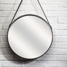 Home Deco Factory Espejo Lounge con Asa Negra, Diámetro 50 cm