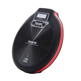 Aiwa PCD-810RD Reproductor CD/MP3 Portátil a Pilas Recargables y USB, Auriculares Graves Profundos, Antigolpes ESP, Negro y Rojo