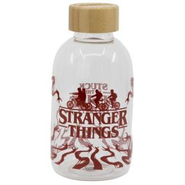 STOR Botella de Agua de Cristal Borosilicato Stranger Things 620ml con Tapón Hermético y Libre de BPA Reutilizable