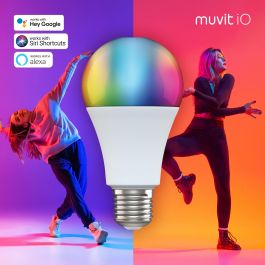 Muvit Bombilla Inteligente Io A65 E27 14W, Multicolor, Control por App y Alexa, WiFi