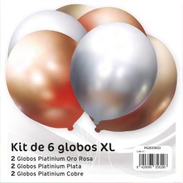 Party Time Globos XL de Látex Redondos Color Oro Platino para Fiestas y Celebraciones