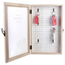 Home Deco Factory Good Deal Caja Llaves Madera con 6 Ganchos y Tapa de Cristal 19,5x5x30 cm