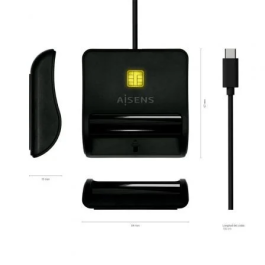 AISENS Lector USB-C para DNIe y Tarjetas Chip, Negro, Multilector Externo, Modelo ASCR-SN03C-BK