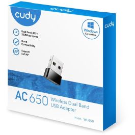 Cudy Adaptador Wi-Fi USB AC650, Wi-Fi 5 (802.11ac) 433 Mbps, Mini, Negro