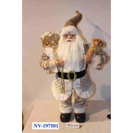 DKD Home Decor Figura de Navidad Moderna Champan Gris, Fabricada en Poliester, PVC y Madera, 45x34x80 cm