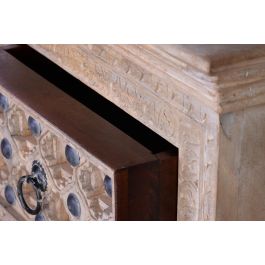 Giner y Colomer Mesita de Madera de Mango Natural con Detalles en Bronce y Cajones