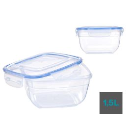 Leknes Fiambrera Cuadrada Tapa Azul 1500ml Hermética Plástico 17x10x17cm (Set de 12)