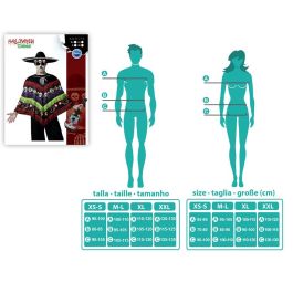 Disfraz Mariachi Hombre Adulto con Poncho Multicolor y Calaveras Talla Única