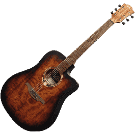 LAG Guitarra Acústica Dreadnought Cutaway Tramontane 70 A/E Negro/Marrón con Electrónica DirectLâg GT2 y Tapa Abeto Macizo