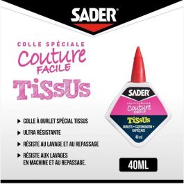 SADER 30242290 Pegamento Textil a Base de Látex Natural para Dobladillos y Costura - Incoloro, Resistente al Lavado - 40ml