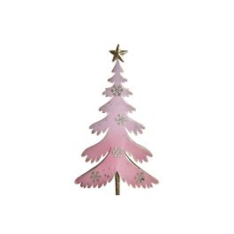 DKD Home Decor Árbol de Navidad Fantasía Rosa Palo Dorado 6.5 x 40 x 14 cm Set 4 Unidades de Metal y Madera