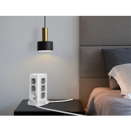 Q-connect Regleta Múltiple 16 en 1 con 12 Tomas de Corriente, 3 USB y 1 USB-C, Cable 2m, 120x120x210mm