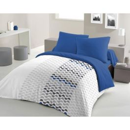 AMBROISIE Juego nórdico de microfibra - 1 funda nórdica 240 x 260 cm + 2 fundas de almohada 63 x 63 cm - Azul