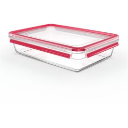 Emsa N10412 Clip & Close Glas, Recipiente Hermético de Cristal Transparente/Rojo, 3 L