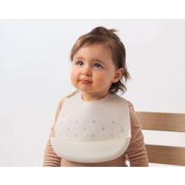 KioKids Babero Silicona Gris Impermeable Ajustable con Bolsillo Recogemigas +4 Meses