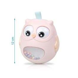 KioKids Juguete Tentetieso Búho Rosa de Plástico y Textil Decorativo con Ojitos Móviles y Campanitas para Bebés +3 Meses