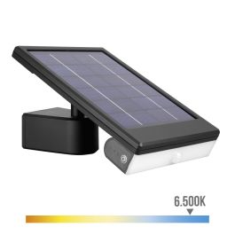 Edm Aplique Solar LED 6W 720lm 6.500K con Sensor Crepuscular y Movimiento, Luz Fría, Negro, IP65