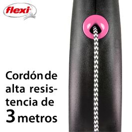 Flexi Correa Retráctil Black Design XS para Perros, Cordón Rosa de 3 Metros, Carcasa Negra, Plástico/Nylon Resistente