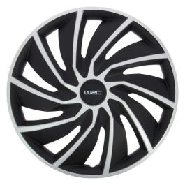 WRC Juego de 4 Tapacubos Bicolores 14 Pulgadas Negro Mate y Gris Plateado Diseño Deportivo TURBO en ABS WRC Juego de 4 Tapacubos Bicolores 14 Pulgadas Negro Mate y Gris Plateado Diseño Deportivo TURBO en ABS