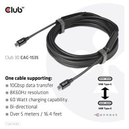 Club 3D CAC-1535 Cable USB 3.2 Gen 2 Tipo C a Tipo C Macho a Macho 5 Metros 10 Gbps Negro