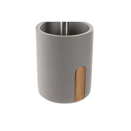 DKD Home Decor Escobillero de Baño Scandi, Fabricado en Cemento y Bambú, Color Gris Natural, con Dimensiones de 9.5x36.5x9.5 cm