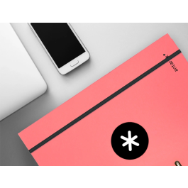 Antartik Carpeta con recambio A4, cuadro 5mm, forrada, 4 anillas 25mm redondas, color coral, 100 hojas 100g