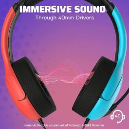 PDP LVL40 Auricular gaming con micrófono flexible y cancelación de ruido, altavoces 40mm, ligero y cómodo para Nintendo Switch azul/rojo