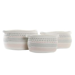 DKD Home Decor Cesta Set de 3 Piezas de Algodón, Colores Blanco, Negro y Naranja, 43 x 25 x 52 cm
