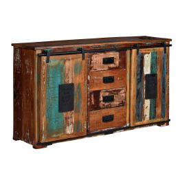 Giner y Colomer Aparador Madera Reciclada Multicolor 81x130x38 cm 2 Puertas Correderas 4 Cajones