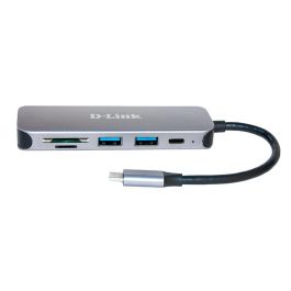D - link Hub USB Tipo C 6 Puertos Gris Lector de Tarjetas SD MicroSD USB 3.2 Gen 1