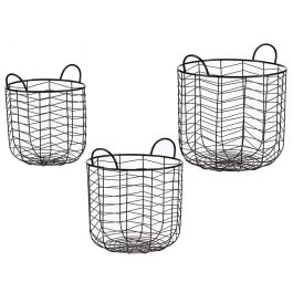 Set 3 Cestos Metálicos Redondos Negro con Asas Giftdecor - 40x40x42.5 cm Precio: 42.58999987. SKU: S3609029