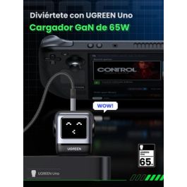 UGREEN 25685B Cargador Nexode RG 65W 3 Puertos GaN Carga Rápida Interior Gris