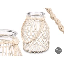 Portavelas de vidrio con cuerda blanca - Giftdecor 22x30x20 cm (4 Unidades)