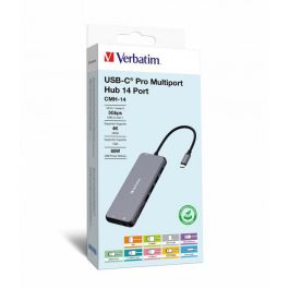 Verbatim 2 x HDMI, 4K60Hz, 4K30Hz, 1 x VGA, 1080p, 1 x RJ45, 1Gb/s, 3 x USB-A 3.2 Gen1, 5Gb/s, 1 x USB-C 3.2 Gen1, 5Gb/s, 2 x USB-A 2.0, 1 x Audio jack, 1 x SD 3.0, 1 x microSD 3.0, 1 x USB-C PD, 40mm x 55.4mm x 15mm Precio: 89.95000003. SKU: B192NRLBVF