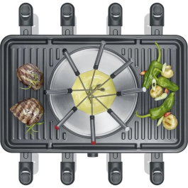 Severin RG2347 Combo Raclette-Fondue para 8 personas con Caquelon, Tenedores y Espátulas - Negro