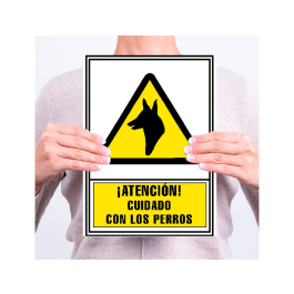 Archivo 2000 Pictograma Señal Informativa Atencion Cuidado Con Los Perros PVC Amarillo Luminiscente 210x297 mm