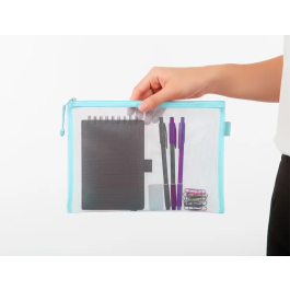 Liderpapel Bolsa Zipper Bag Poliéster Transpirable Multiusos Din A5 Azul Pastel