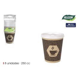 Inde Set de 8 Vasos de Cartón para Café con Tapa, 250 cc (18 Unidades)