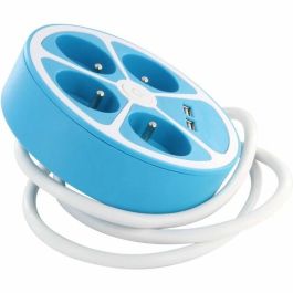 Chacon CHA5411478496533 Regleta de Diseño Circular 4X16A con Cable de 1,5 m, 2 USB-A y Switch - Azul