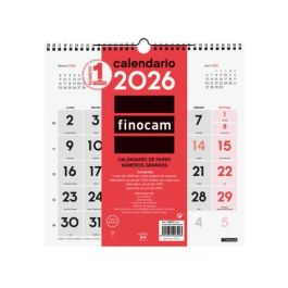 Finocam Calendario de Pared Números Grandes 30x30 cm Mv Neutro 2026 Anual con Espiral y Colgador para Oficina/Hogar