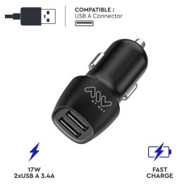 myway cargador coche 2 USB 3.4A negro