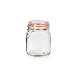 Quid New Canette Tarro Hermético de Vidrio Transparente, 1 L, Pack de 6 Unidades con Cierre Conserva, Apto Lavavajillas