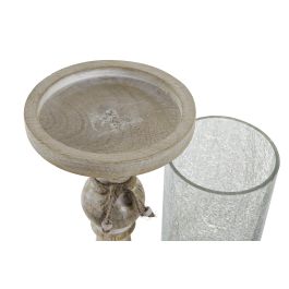 DKD Home Decor Portavela Romántico de Mango y Cristal Natural Transparente 14.5 x 50.5 x 14.5 cm (2 Unidades)