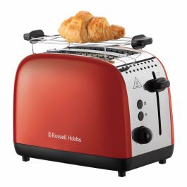 Russell Hobbs 26554-56 Tostador Colours Plus Rojo con Tueste Rápido, Función Levantar y Ver y Calientapanecillos