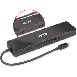 Club3D USB-C 6in1-HUB >HDMI/2xUSB-C/2xUSB/LAN 8K30Hz PD100W Hub USB-C portátil con HDMI 4K60Hz, 2xUSB 3.2, 2xUSB-C y Ethernet Gigabit, carga PD 100W