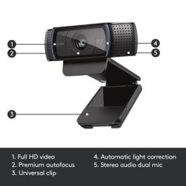 Logitech Webcam HD Pro C920s - Autofocus, RightLight 2, Micrófonos Duales, Tapa de Privacidad, Ideal para Videoconferencias y Streaming