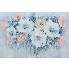 DKD Home Decor Cuadro Decorativo Lienzo Ramo Flores Shabby Chic Pintado a Mano Azul Rosa 120x80x3.5cm Pack 3 Unidades